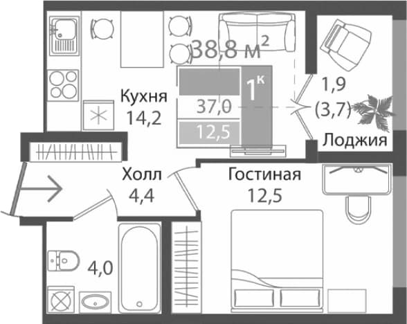 Купить квартиру площадью 34 кв.м в Симферополе. Вариант № 2261706, 0, площадь - квм, цена 5920000 рублей
