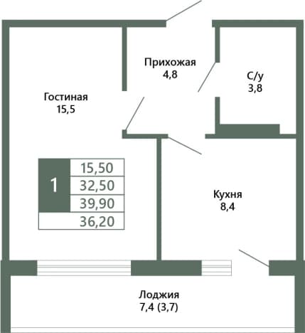 . Вариант № 1722729, 0, площадь - 36.2 квм, цена 5860000 рублей