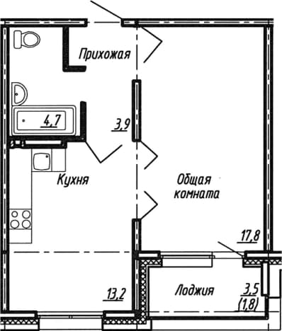 . Вариант № 1861690, 0, площадь - 39.6 квм, цена 7038000 рублей