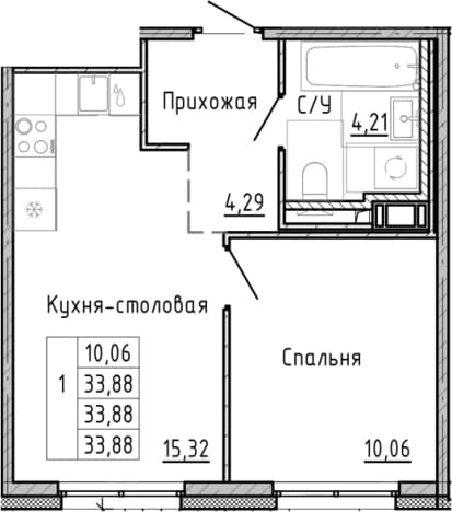 . Вариант № 1878331, 0, площадь - 33.88 квм, цена 10031868 рублей