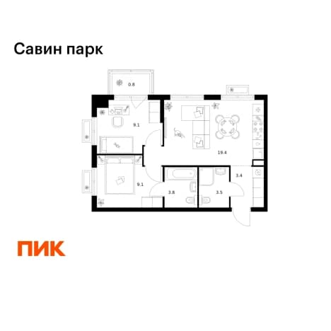 . Вариант № 2255220, 0, площадь - 49.1 квм, цена 8209520 рублей