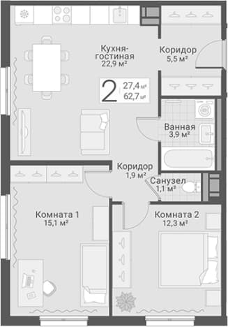 . Вариант № 1855390, 0, площадь - 62.7 квм, цена 18650000 рублей