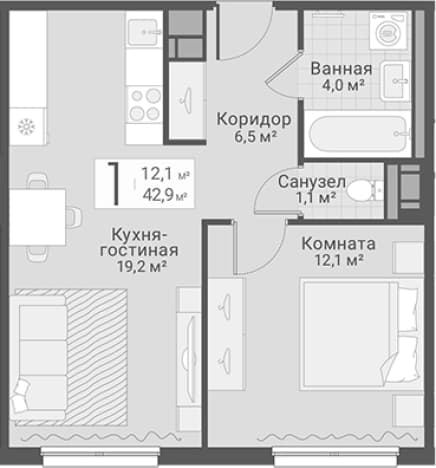 . Вариант № 1855474, 0, площадь - 42.9 квм, цена 13600000 рублей