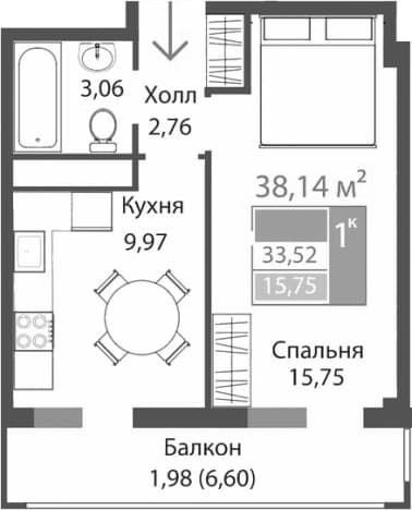 Купить однокомнатную квартиру в ЖК Прополис в Республике Крым. Вариант № 2186747, 0, площадь - квм, цена 5270098 рублей
