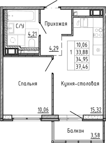 . Вариант № 1878309, 0, площадь - 31.37 квм, цена 10771590 рублей