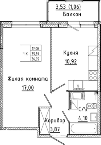 . Вариант № 2340772, 0, площадь - 35.89 квм, цена 7615038 рублей