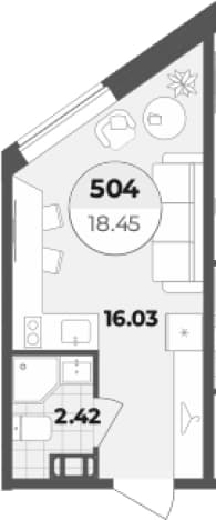 . Вариант № 1834064, 0, площадь - 18.45 квм, цена 8815373 рублей