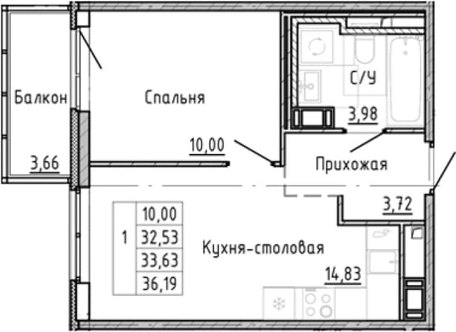 . Вариант № 1878412, 0, площадь - 29.97 квм, цена 10341225 рублей
