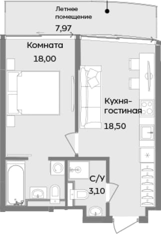 . Вариант № 2114718, 0, площадь - 39.6 квм, цена 17796089 рублей