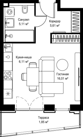 . Вариант № 1650153, 0, площадь - 34.69 квм, цена 24373194 рублей