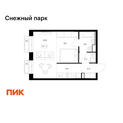 . Вариант № 2087283, 0, площадь - 34.1 квм, цена 7345140 рублей