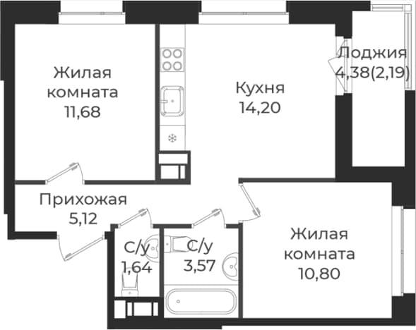 . Вариант № 1838720, 0, площадь - 47.01 квм, цена 8213940 рублей