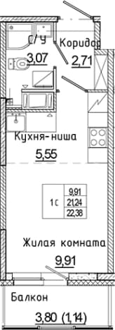. Вариант № 2340806, 0, площадь - 21.24 квм, цена 4480991 рублей