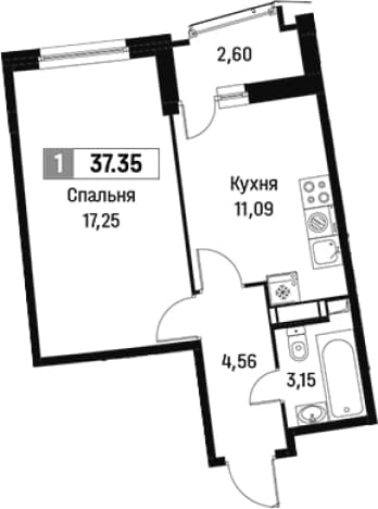 . Вариант № 1813005, 0, площадь - 36.05 квм, цена 8029069 рублей