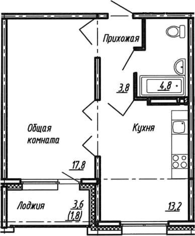 . Вариант № 1861713, 0, площадь - 39.6 квм, цена 7038000 рублей