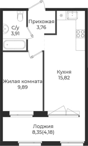 . Вариант № 1839356, 0, площадь - 33.38 квм, цена 5712876 рублей