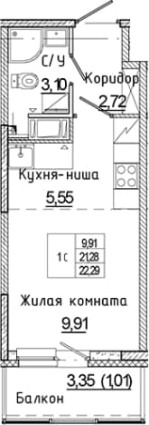 . Вариант № 1815003, 0, площадь - 21.28 квм, цена 4166105 рублей