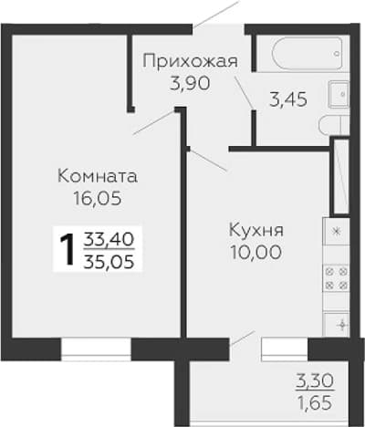 . Вариант № 1833359, 0, площадь - 33.4 квм, цена 5622020 рублей