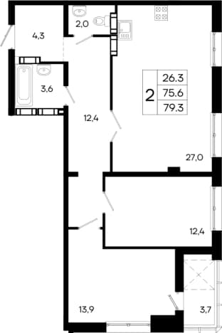 . Вариант № 2122483, 0, площадь - 75.6 квм, цена 14353300 рублей