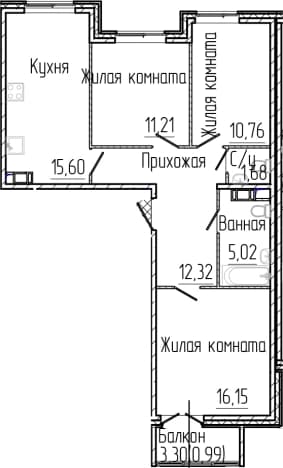. Вариант № 1806200, 0, площадь - 74.08 квм, цена 14638650 рублей