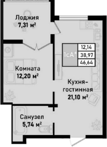 . Вариант № 2105934, 0, площадь - 39.04 квм, цена 14963300 рублей