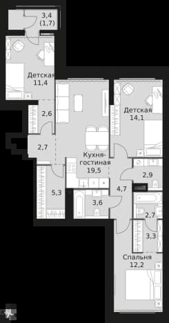 . Вариант № 2306401, 0, площадь - 86.7 квм, цена 37142280 рублей