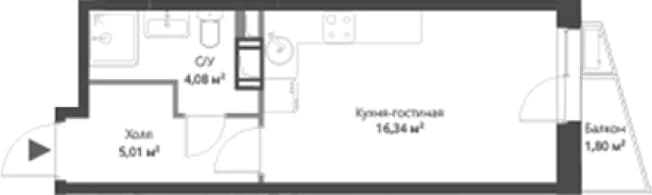 . Вариант № 1806735, 0, площадь - 25.43 квм, цена 3753598 рублей