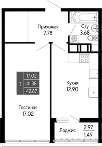 . Вариант № 2111970, 0, площадь - 41.38 квм, цена 9431400 рублей