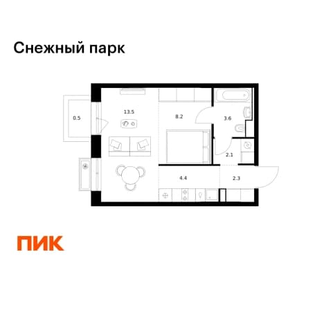 Купить однокомнатную квартиру в новостройках в ЖК Снежный парк в Владивостоке. Вариант № 2272884, 1, площадь - квм, цена 7549720 рублей