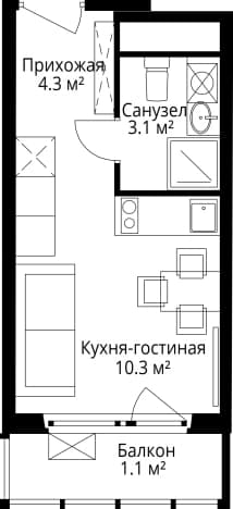 . Вариант № 1260556, 0, площадь - 18.8 квм, цена 7356271 рублей