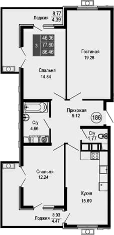 . Вариант № 2112330, 0, площадь - 77.6 квм, цена 17292000 рублей