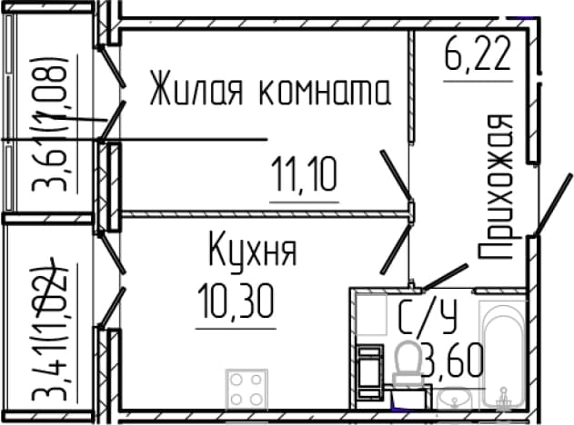 . Вариант № 2035754, 0, площадь - 27.62 квм, цена 6719841 рублей