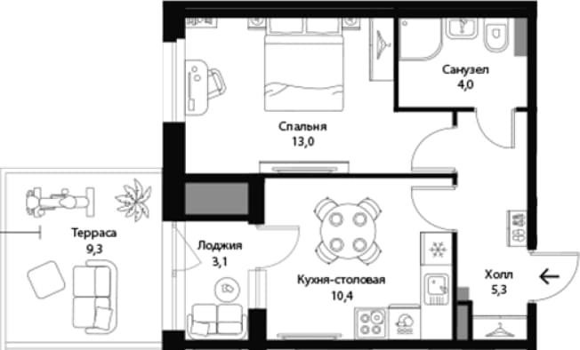 . Вариант № 1863692, 0, площадь - 32.76 квм, цена 10679445 рублей