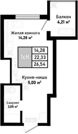. Вариант № 2150331, 0, площадь - 22.33 квм, цена 9212200 рублей