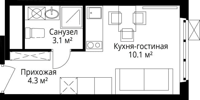. Вариант № 1260518, 0, площадь - 17.5 квм, цена 6059165 рублей