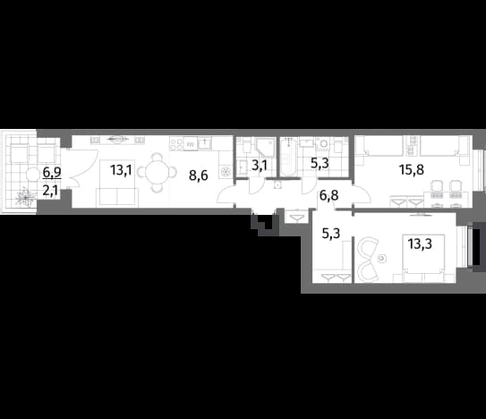 . Вариант № 1848786, 0, площадь - 71.3 квм, цена 29133000 рублей