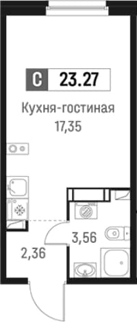 . Вариант № 1835079, 0, площадь - 23.27 квм, цена 5128129 рублей