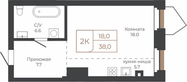 Купить студию на улице Петра Сухова в Барнауле. Вариант № 2338417, 1, площадь - квм, цена 10862400 рублей
