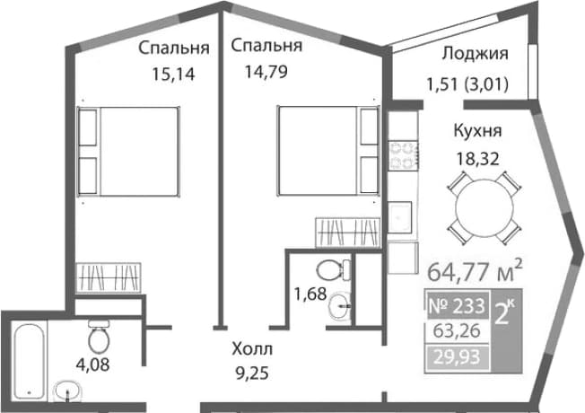 . Вариант № 2125595, 0, площадь - 63.26 квм, цена 10353873 рублей