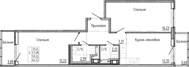 . Вариант № 1878456, 0, площадь - 51.87 квм, цена 15986740 рублей