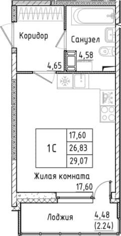 . Вариант № 2340941, 0, площадь - 26.83 квм, цена 5689202 рублей