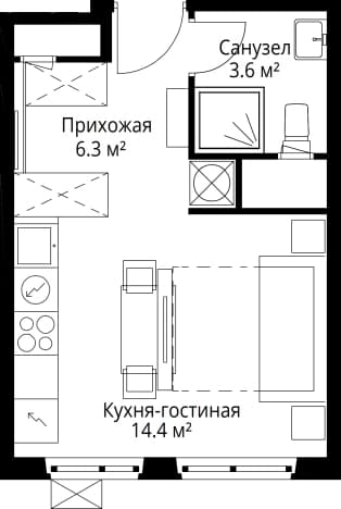 . Вариант № 642884, 0, площадь - 24.3 квм, цена 8298547 рублей