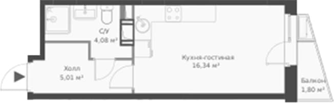 . Вариант № 1806712, 0, площадь - 25.43 квм, цена 4453034 рублей