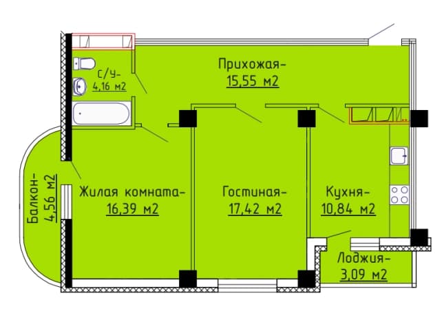 . Вариант № 2233051, 0, площадь - 67.9 квм, цена 5975200 рублей