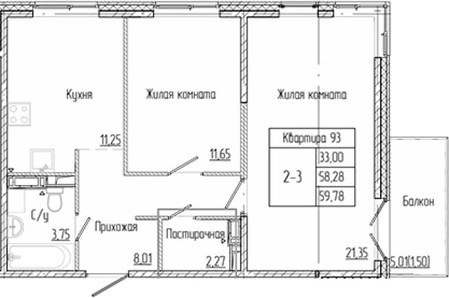 . Вариант № 1905842, 0, площадь - 58.28 квм, цена 10192490 рублей