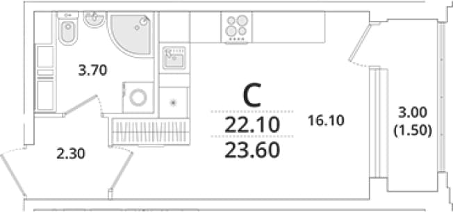 . Вариант № 397756, 0, площадь - 22 квм, цена 6841455 рублей