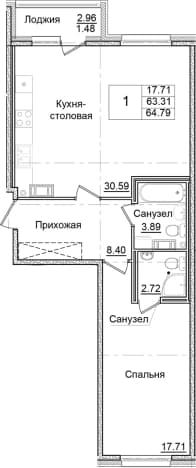 . Вариант № 2007900, 0, площадь - 63.31 квм, цена 11534697 рублей
