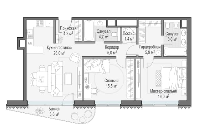 . Вариант № 154200, 0, площадь - 88.6 квм, цена 258240000 рублей