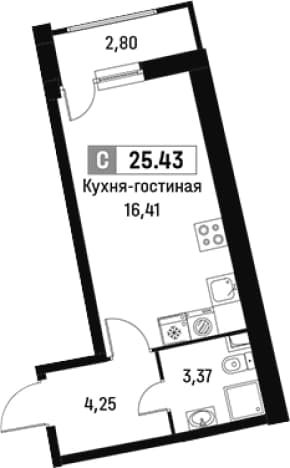 . Вариант № 1813754, 0, площадь - 24.03 квм, цена 6362790 рублей