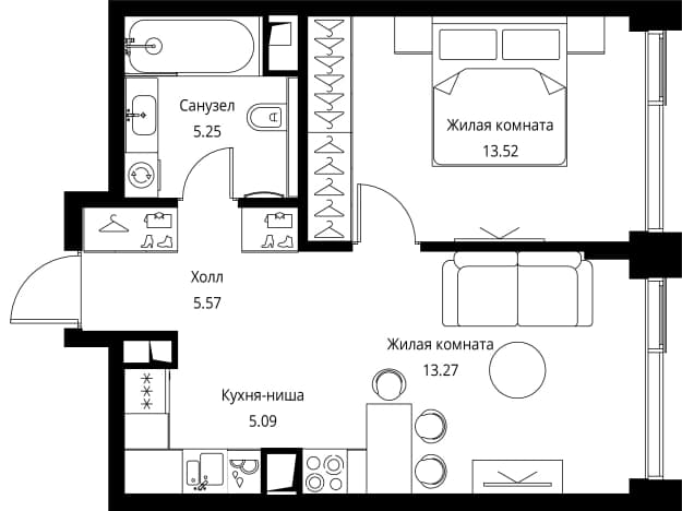. Вариант № 2179212, 0, площадь - 42.7 квм, цена 23382734 рублей